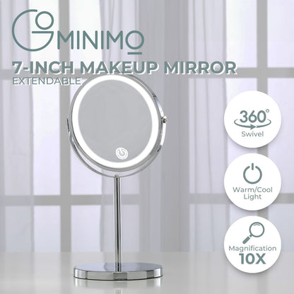 GOMINIMO 7 Inch LED Makeup Mirror with 10x Magnifying (Silver) GO-MMR-102-ZL