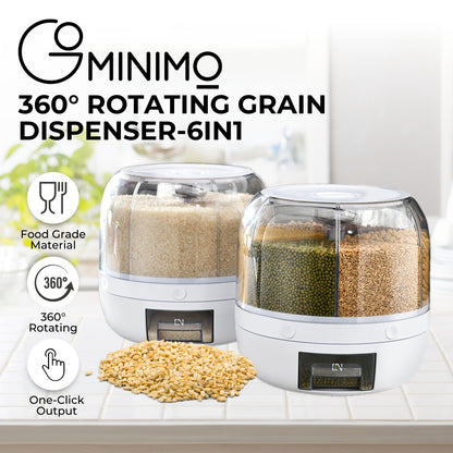 GOMINIMO 6 in 1 Rotating 360? Grain Dispenser with Lid (White)