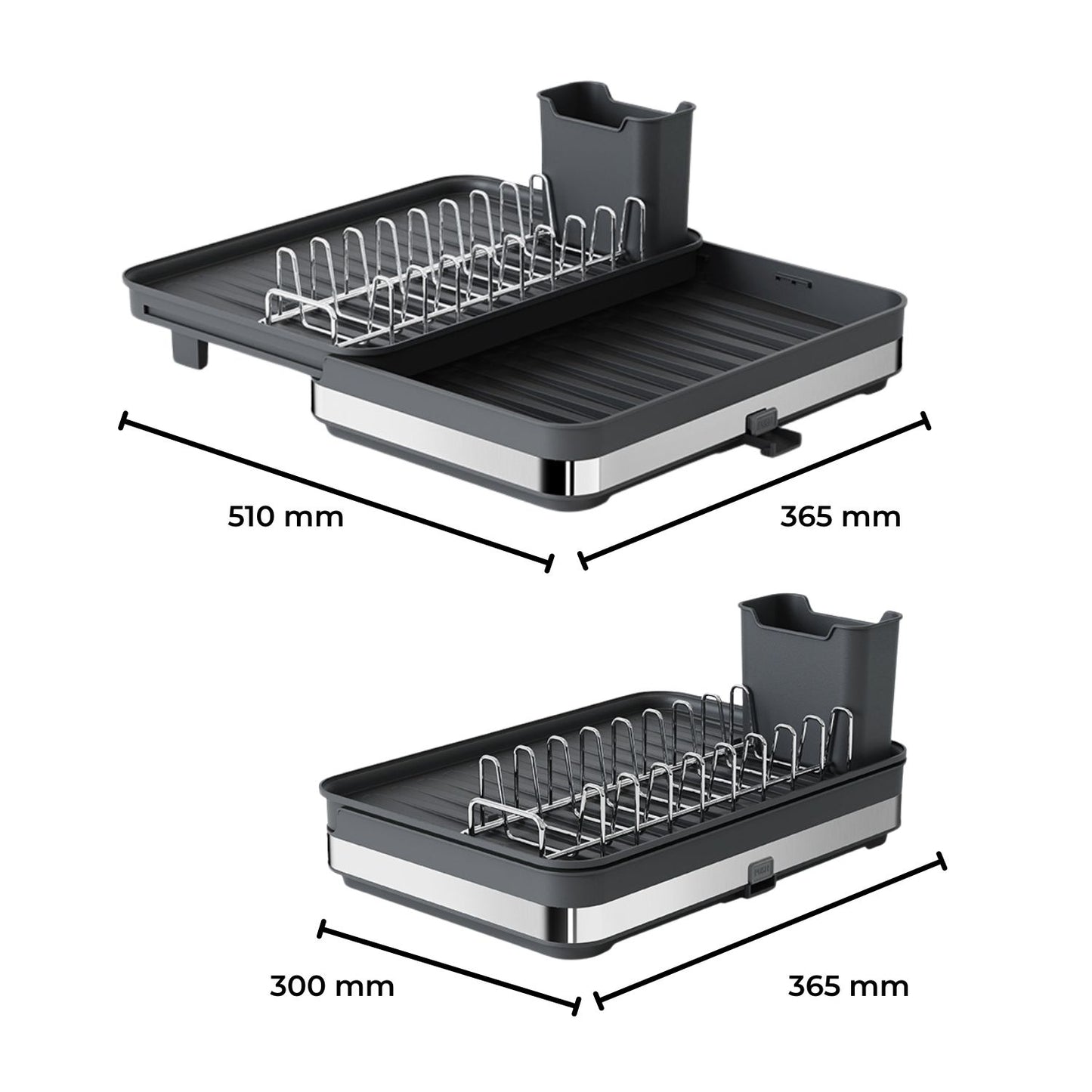 GOMINIMO Expandable Dish Drying Rack with Removable Cutlery Drainer and Utensils Holder (Black)