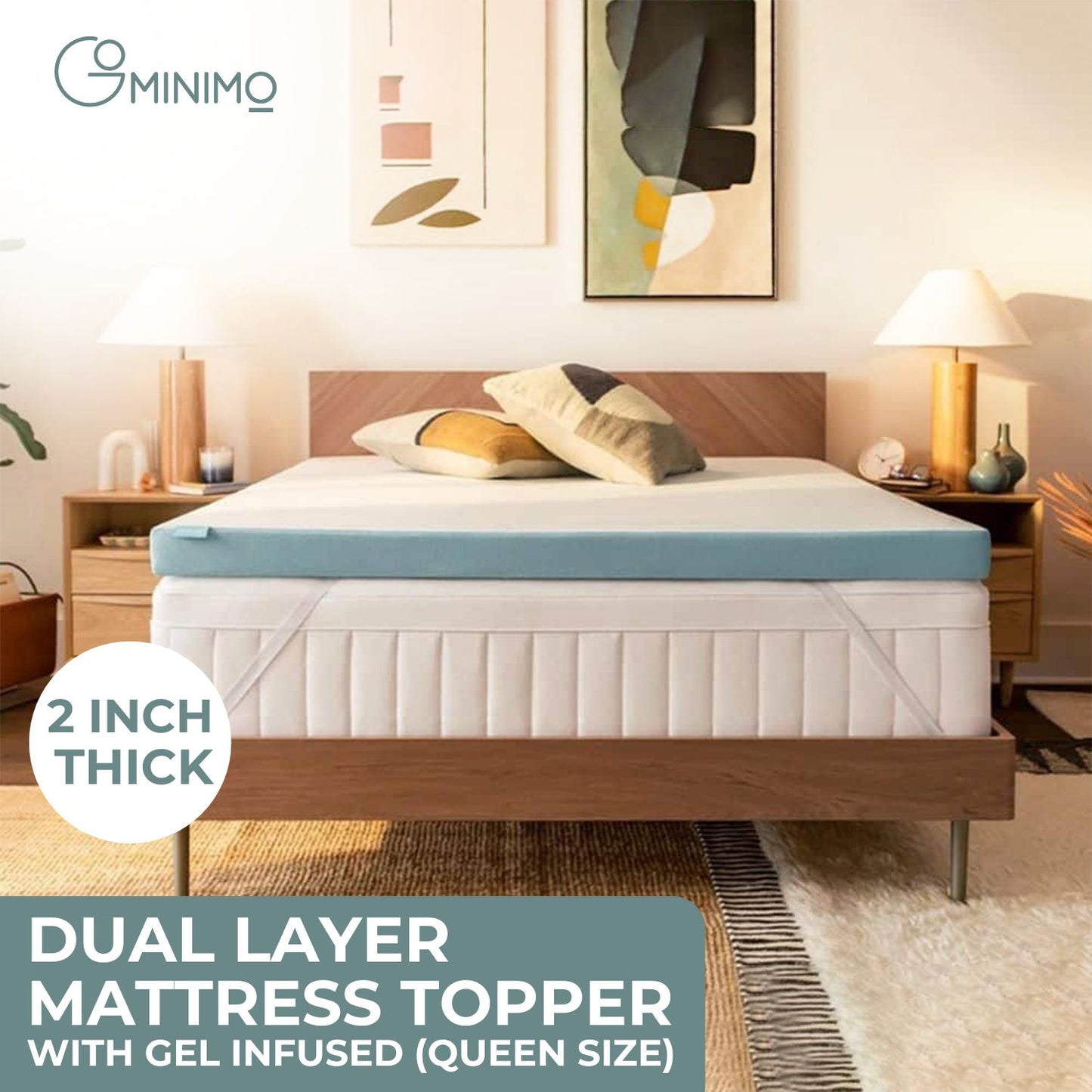 GOMINIMO Dual Layer Mattress Topper 2 inch with Gel Infused (Queen) GO-MTP-102