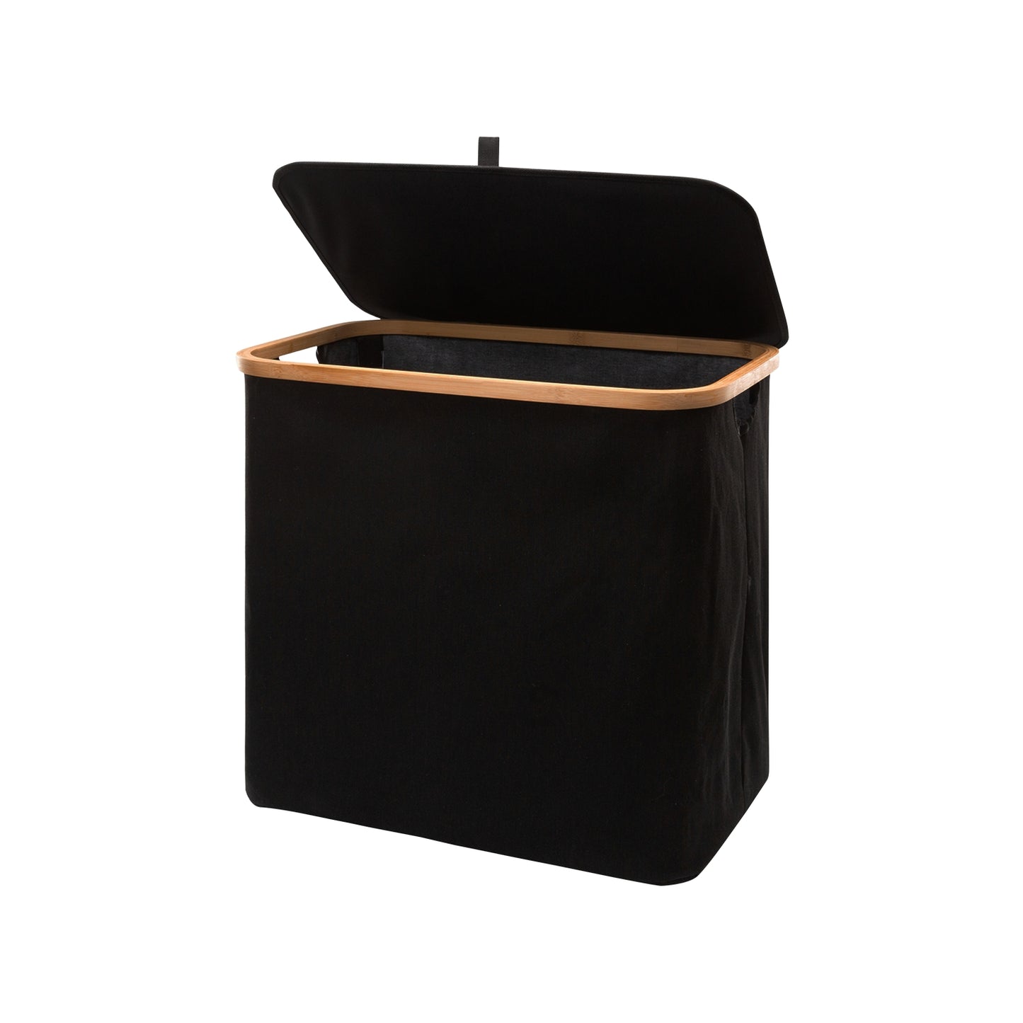 GOMINIMO Folding Bamboo & Canvas Laundry Hamper with Single Lid (Black)GO-LB-116-SJ