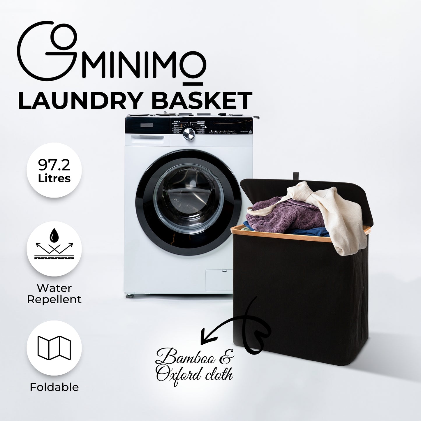 GOMINIMO Folding Bamboo & Canvas Laundry Hamper with Single Lid (Black)GO-LB-116-SJ