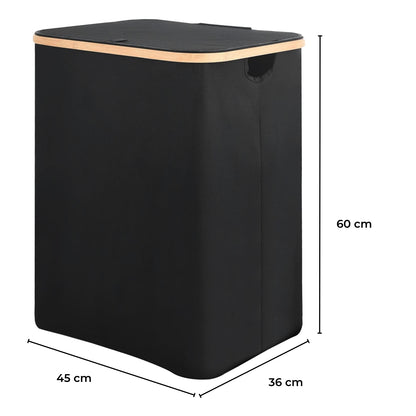 GOMINIMO Folding Bamboo & Canvas Laundry Hamper with Single Lid (Black)GO-LB-116-SJ