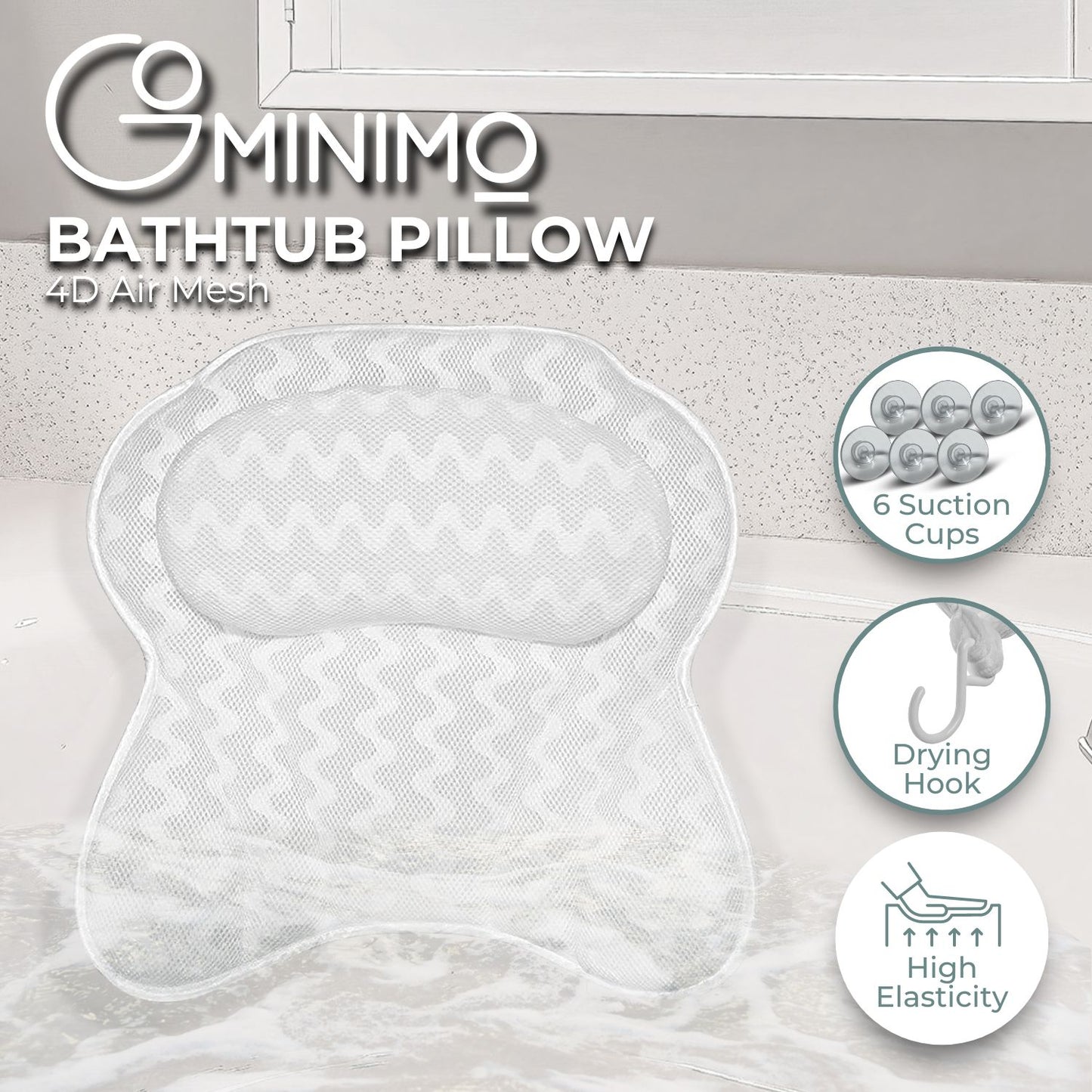 Gominimo Butterfly 4D Mesh Bathtub Pillow Spa 6 Suction Cups Breathable Cushion