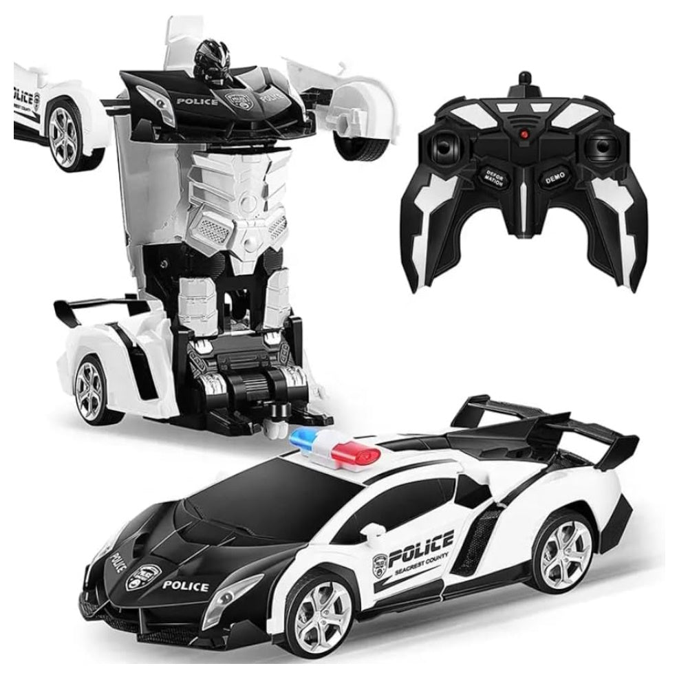 GOMINIMO Transform Car Robot Police Car with Remote Control (White Black)