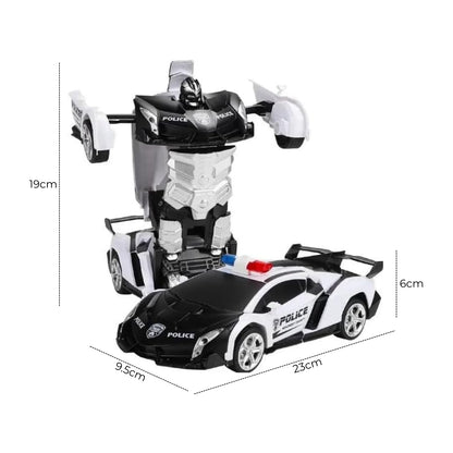 GOMINIMO Transform Car Robot Police Car with Remote Control (White Black)