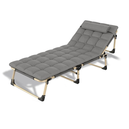 KILIROO Adjustable Portable Folding Bed with Mattress and Headrest (Grey) KR-FBM-100-KX