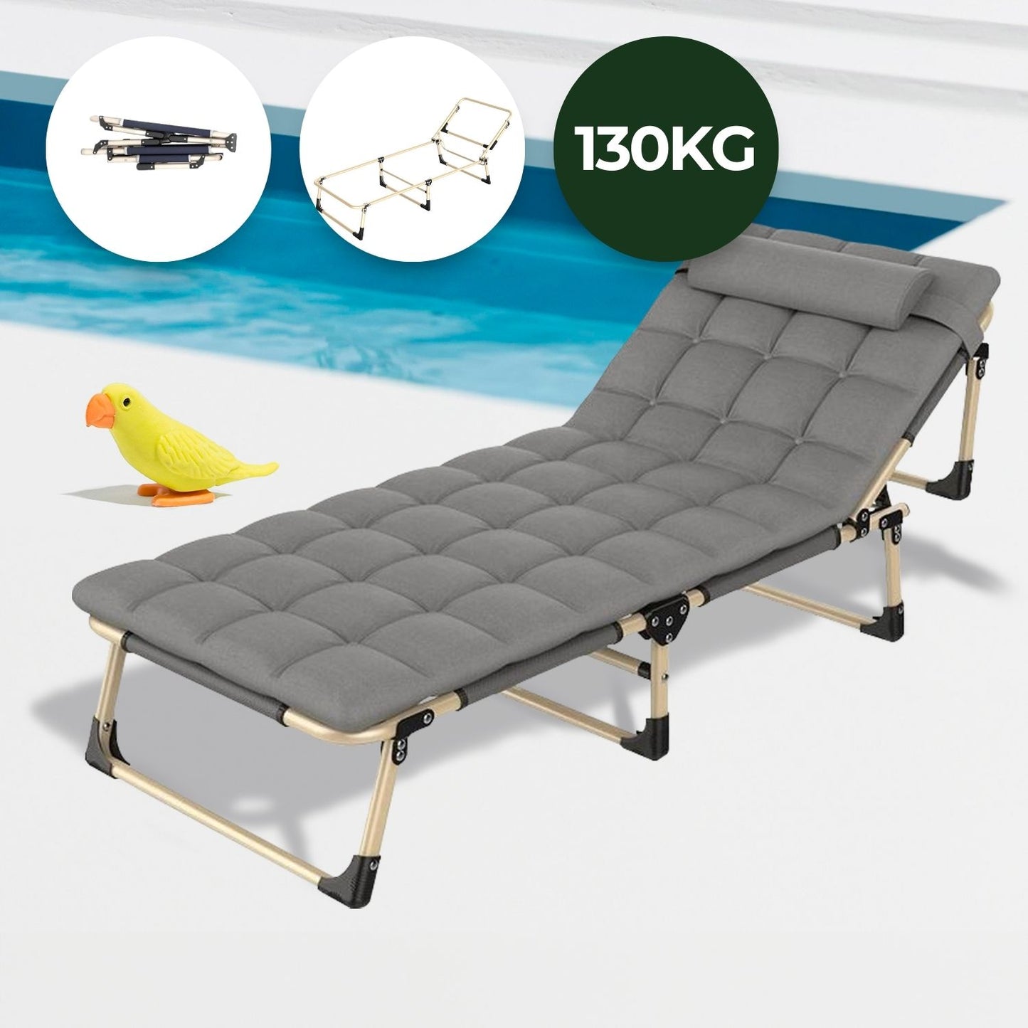 KILIROO Adjustable Portable Folding Bed with Mattress and Headrest (Grey) KR-FBM-100-KX