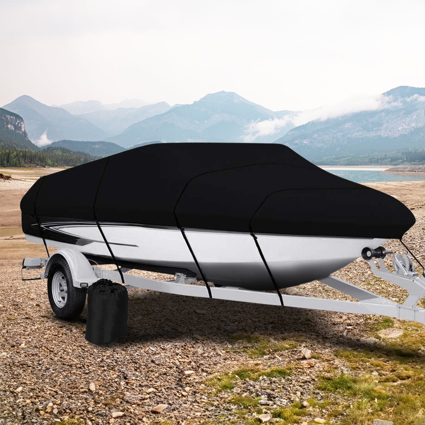 KILIROO 14-16 FT Waterproof Boat Cover (Black) KR-BC-100-TX