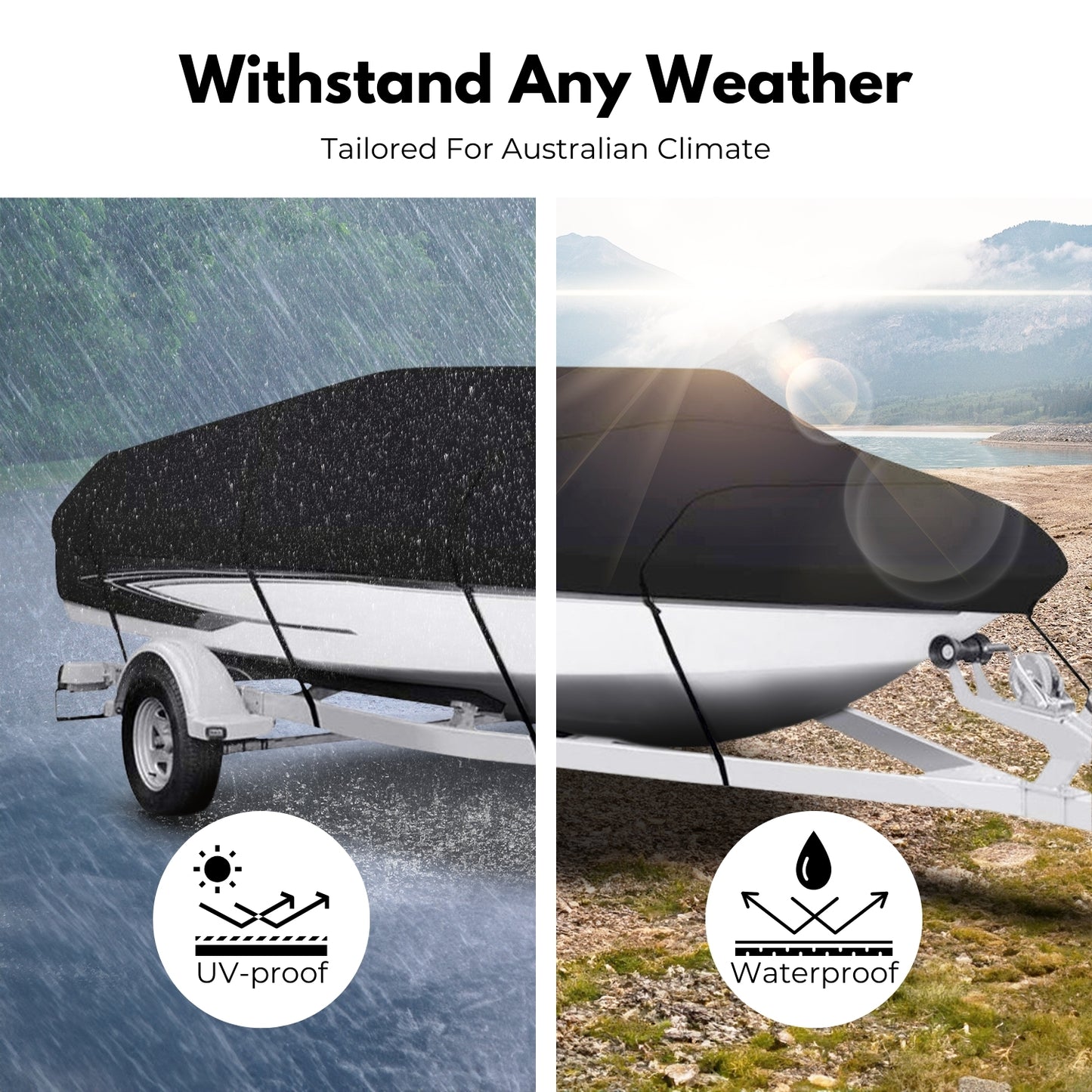 KILIROO 14-16 FT Waterproof Boat Cover (Black) KR-BC-100-TX