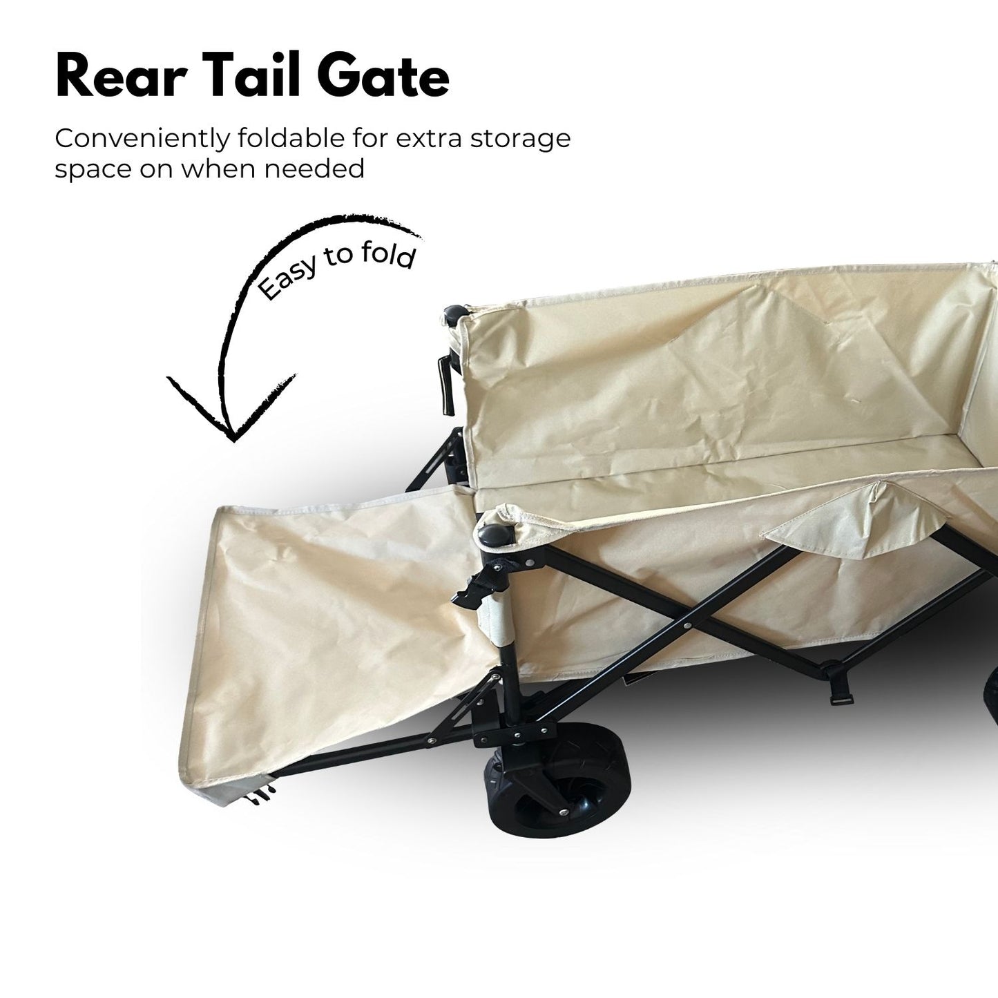 KILIROO Folding Wagon Trolley Cart with Wide Wheels and Rear Tail Gate (Khaki) KR-CPC-102-RJ