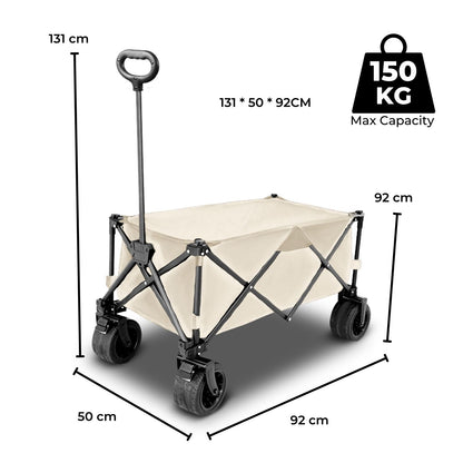 KILIROO Folding Wagon Trolley Cart with Wide Wheels and Rear Tail Gate (Khaki) KR-CPC-102-RJ