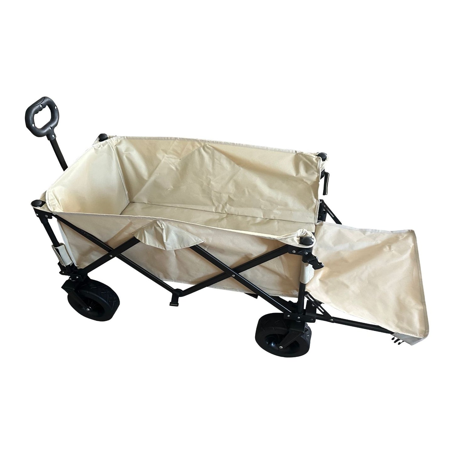 KILIROO Folding Wagon Trolley Cart with Wide Wheels and Rear Tail Gate (Khaki) KR-CPC-102-RJ