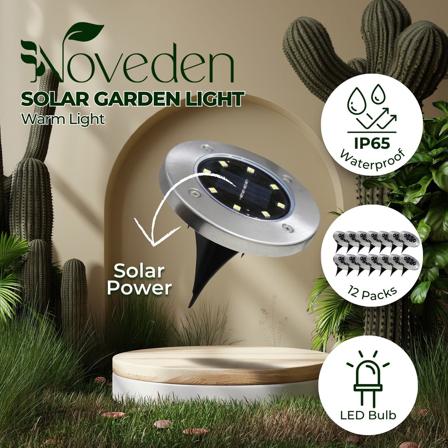 NOVEDEN 12 Pack Waterproof Solar LED Light (Warm) NE-SL-106-ZL