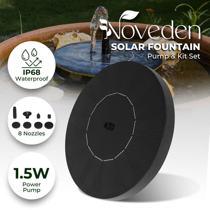 Noveden 1.5W Solar Fountain Water Pump for Bird Bath (Black) NE-SPWF-101-SY