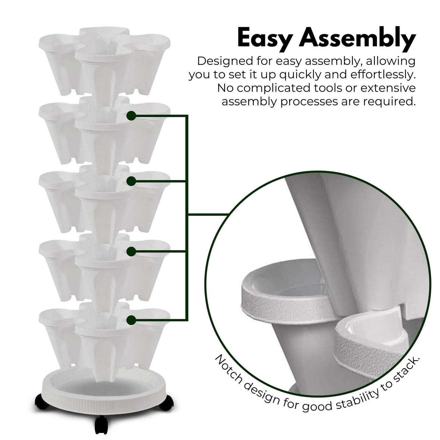 NOVEDEN 5 Tier Stacking Planter Vertical Garden with Heavy Duty Trolley Wheels (45cm) NE-SP-100-TE