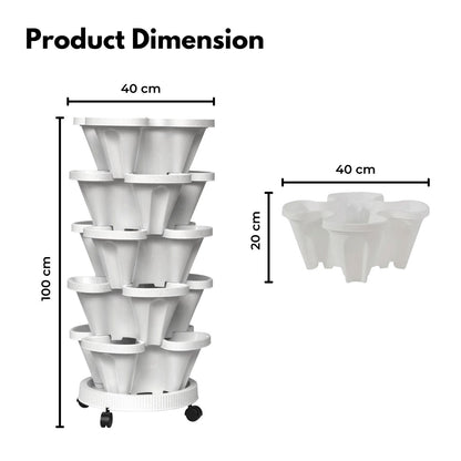 NOVEDEN 5 Tier Stacking Planter Vertical Garden with Heavy Duty Trolley Wheels (45cm) NE-SP-100-TE