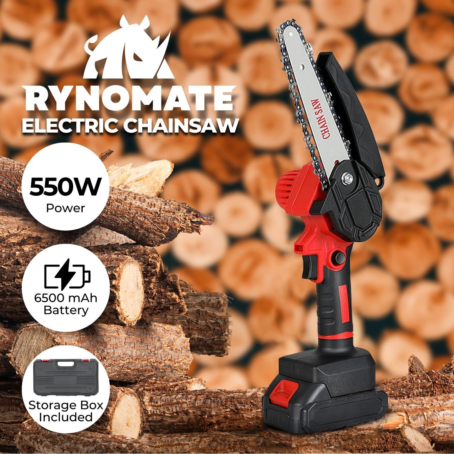 RYNOMATE Mini Handheld 6 Inch Cordless Electric Chainsaw RNM-MEC-100-XB