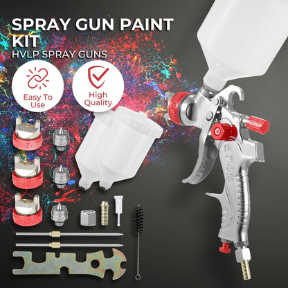 RYNOMATE Gravity Feed Air Spray Paint Gun Kit with 3 Nozzle (Red)