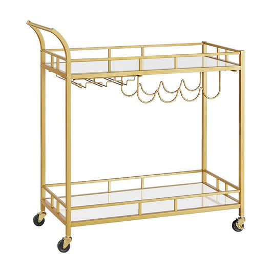 VASAGLE Gold Bar Serving Wine Cart With Wheels And Wine Bottle Holders