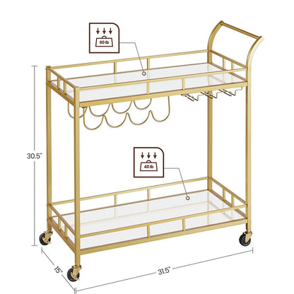 VASAGLE Gold Bar Serving Wine Cart With Wheels And Wine Bottle Holders