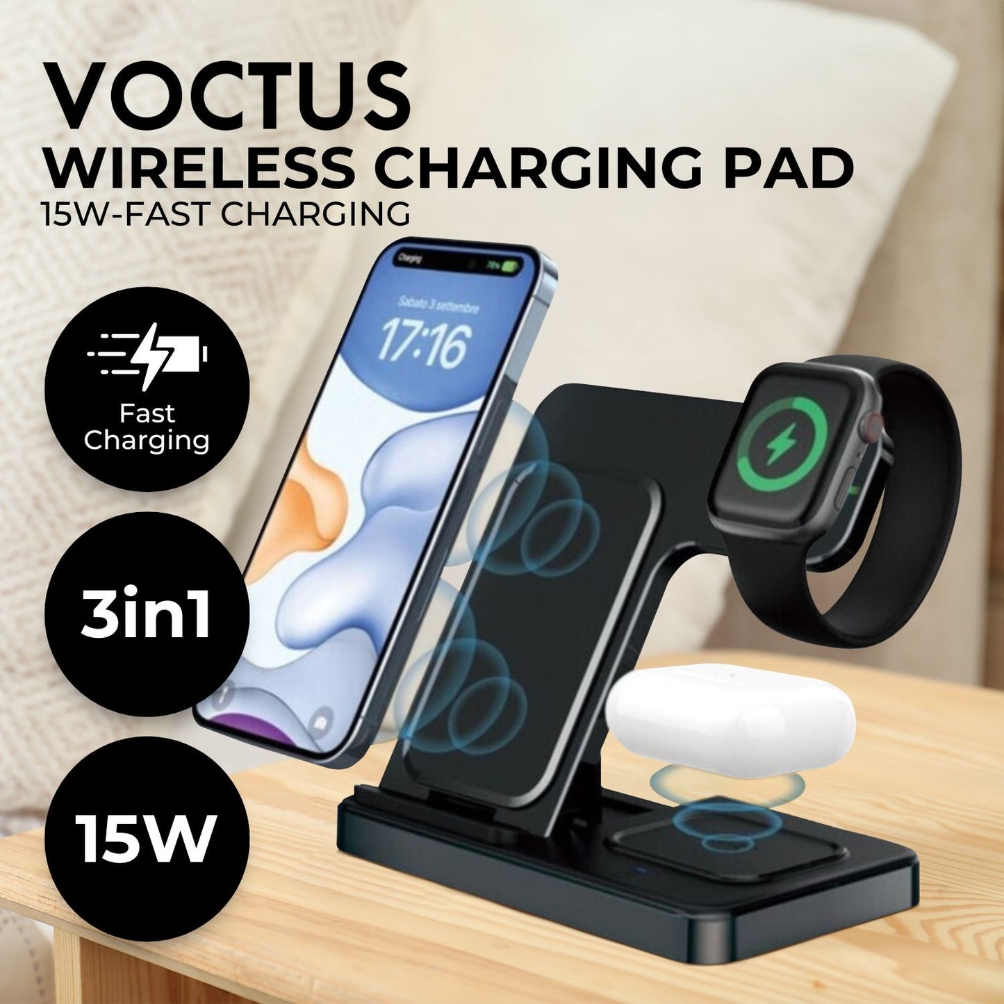 VOCTUS 3 in 1 Wireless Charger VT-WC -100-GY