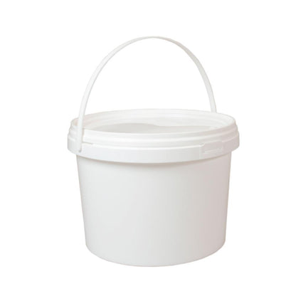 Bulk 10x 2L Plastic Buckets + Lids - Empty White With Handle - Small Food Pail