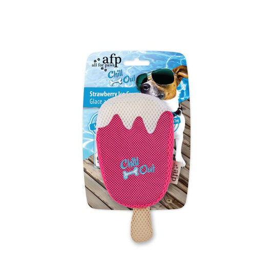 Dog Drinking Sponge Soak - Strawberry Ice Cream Shape Chew Play Toy AFP - Pink