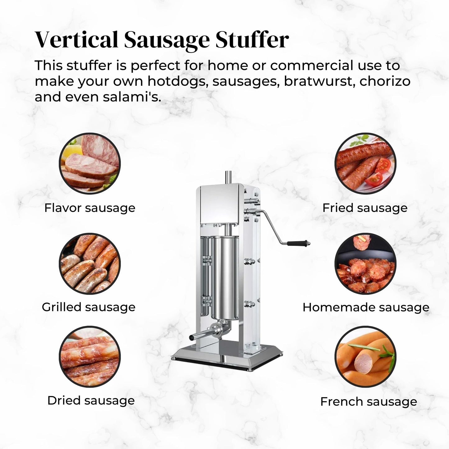 5L Manual Vertical Sausage Filler - Stainless Stuffer Meat Press Machine