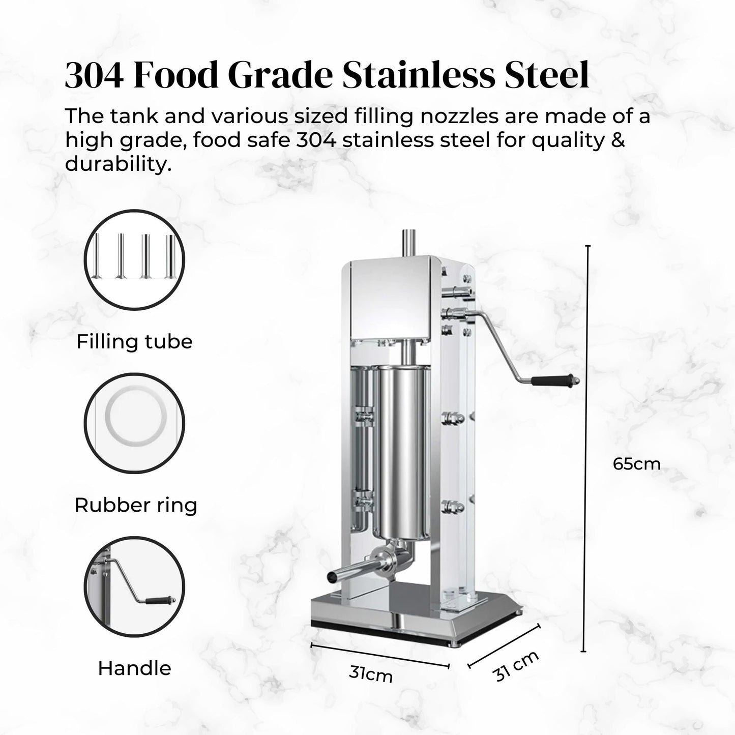 5L Manual Vertical Sausage Filler - Stainless Stuffer Meat Press Machine