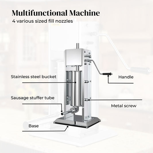 5L Manual Vertical Sausage Filler - Stainless Stuffer Meat Press Machine