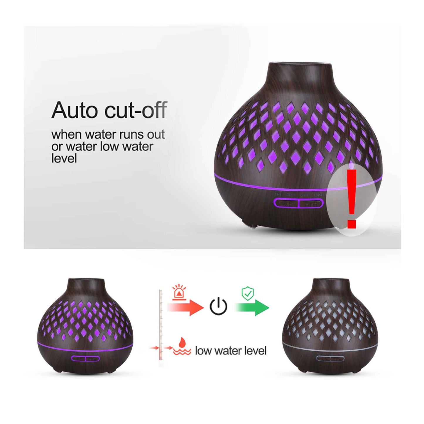 Essential Oil Aroma Diffuser and Remote - 400ml Hollowed Wood Mist Humidifier