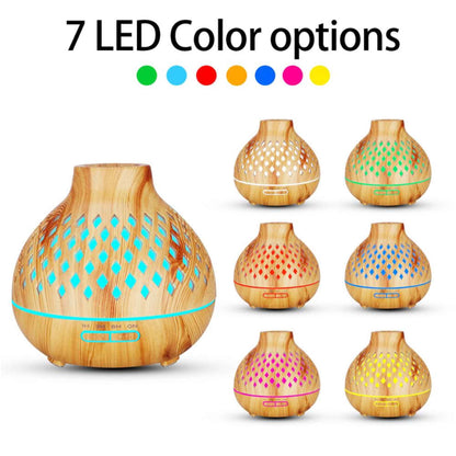 Essential Oil Aroma Diffuser and Remote - 400ml Hollowed Wood Mist Humidifier