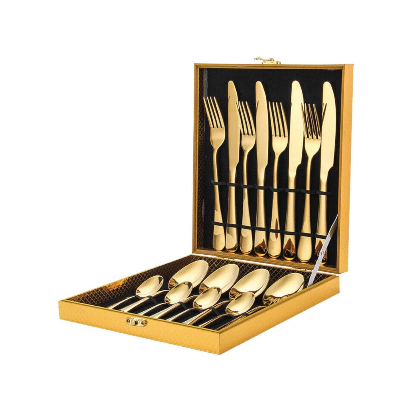 16 Piece Gold Cutlery Set - Stainless Steel Flatware Knife Fork Spoon Gift Box