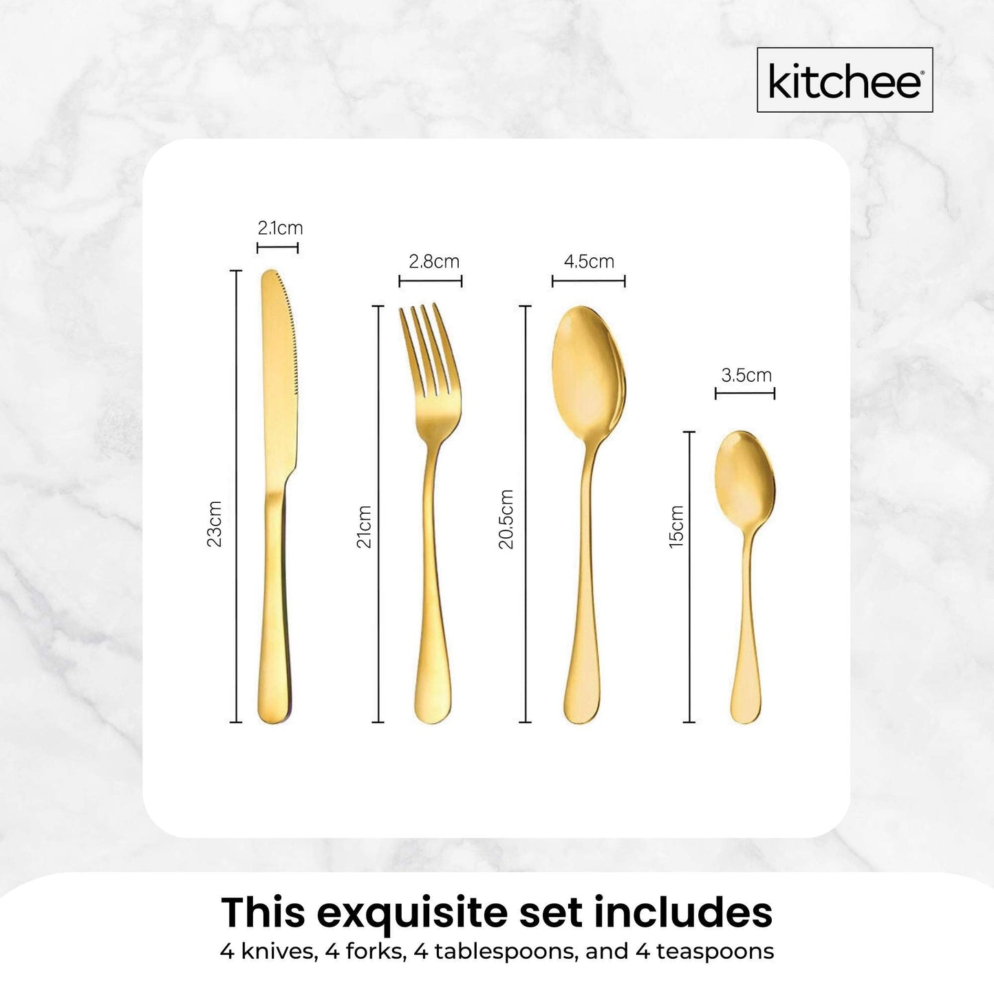 16 Piece Gold Cutlery Set - Stainless Steel Flatware Knife Fork Spoon Gift Box