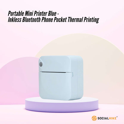 Portable Mini Printer Blue - Inkless Bluetooth Phone Pocket Thermal Printing