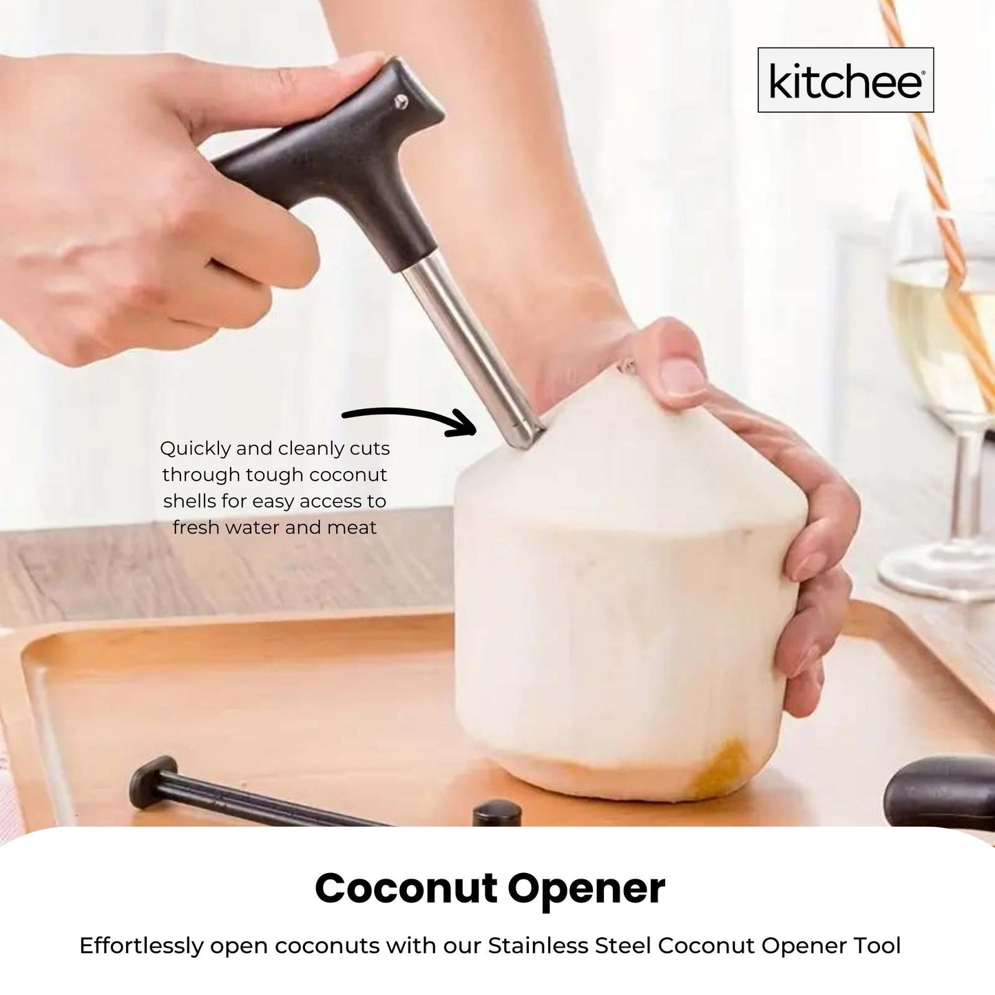 1x Kitchee Coconut Opener - Stainless Steel Hole Punch Kitchen Tool