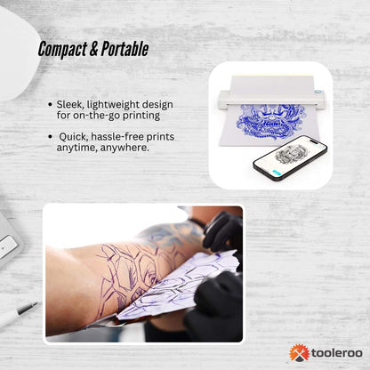 Tooleroo Portable A4 Thermal Printer White + Tattoo Stencil Paper Kit - Wireless