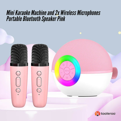 Mini Karaoke Machine and 2x Wireless Microphones Portable Bluetooth Speaker Pink