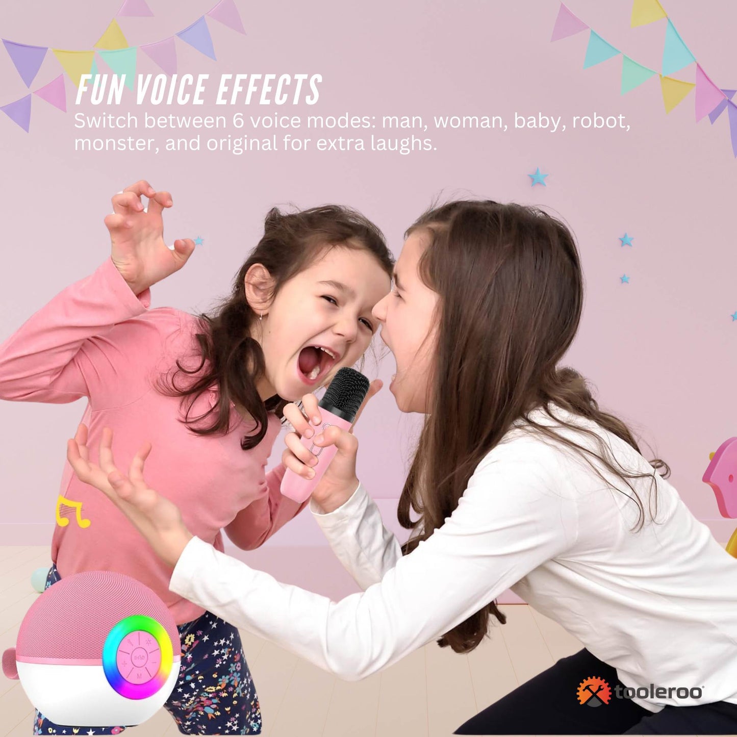 Mini Karaoke Machine and 2x Wireless Microphones Portable Bluetooth Speaker Pink