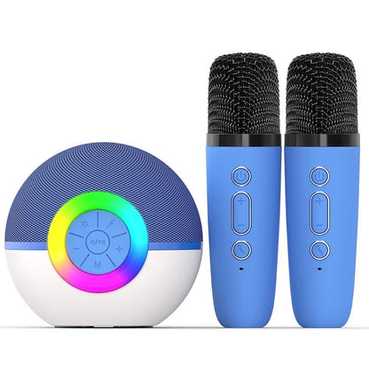 Mini Karaoke Machine and 2x Wireless Microphones Portable Bluetooth Speaker Blue