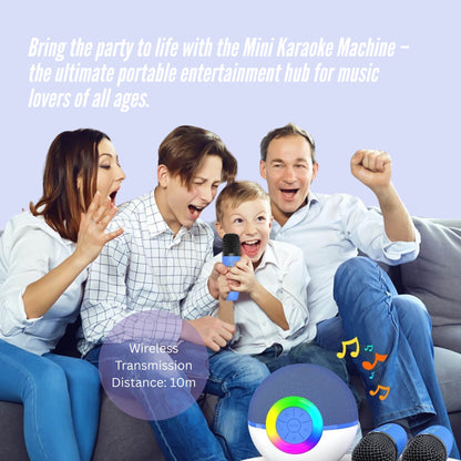 Mini Karaoke Machine and 2x Wireless Microphones Portable Bluetooth Speaker Blue