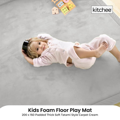 Kitchee Kids Foam Floor Play Mat 150x200cm – Padded Thick Soft Tatami Style Grey