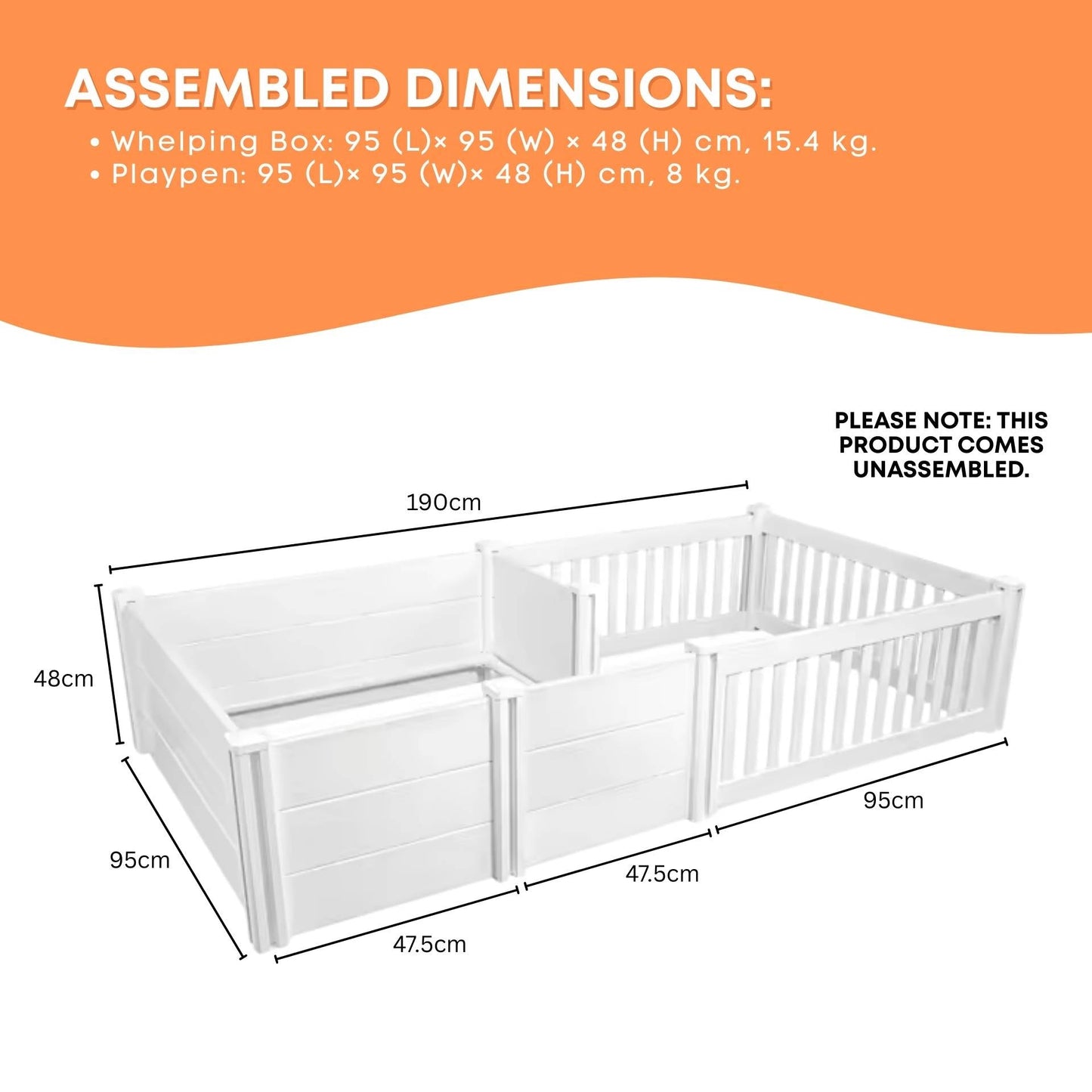Rooster Farms PVC Dog Whelping Box + Play Pen 1.9m x .95m x 0.48m - Birthing Kit