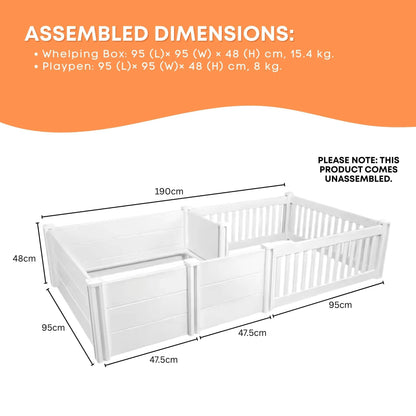Rooster Farms PVC Dog Whelping Box + Play Pen 1.9m x .95m x 0.48m - Birthing Kit