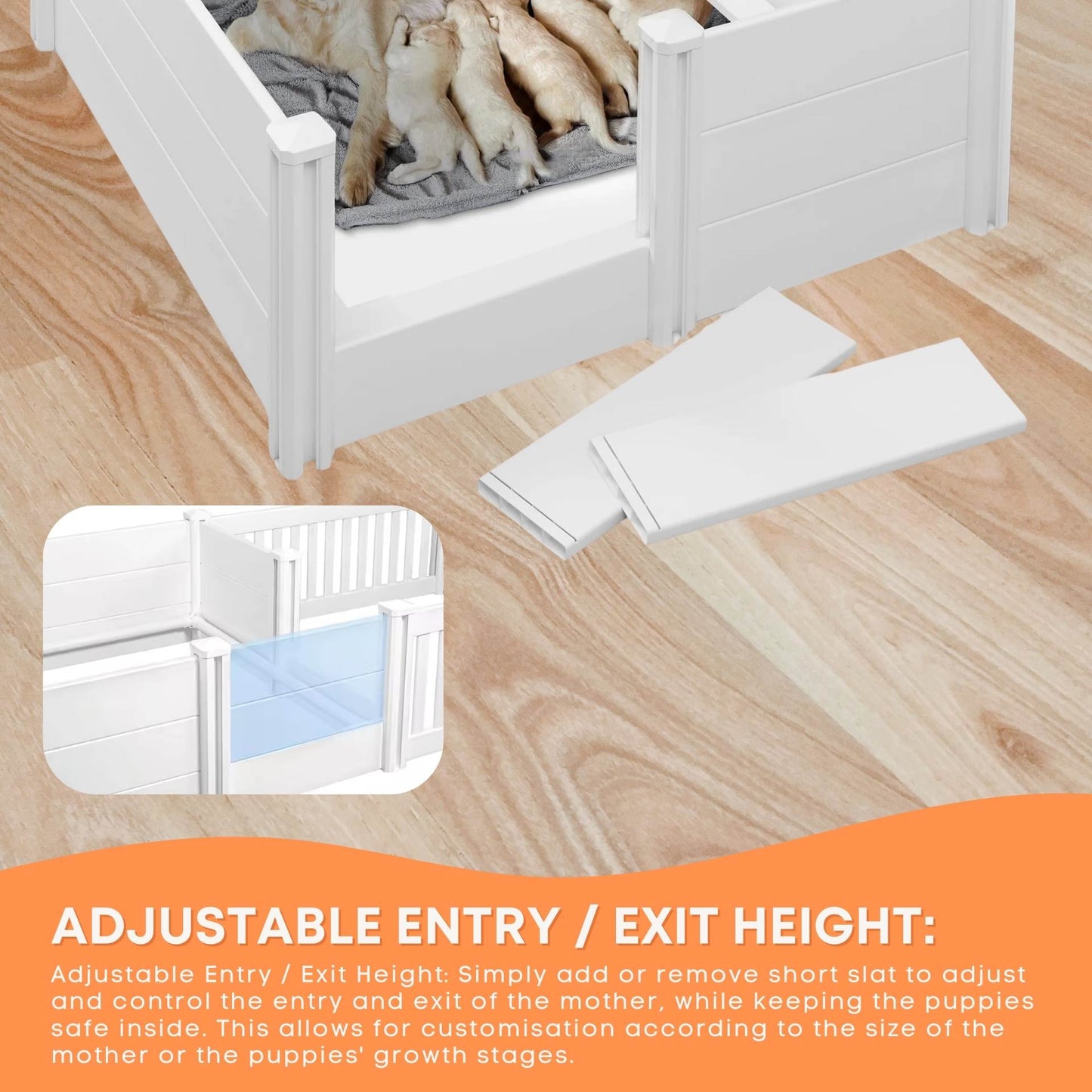 Rooster Farms PVC Dog Whelping Box + Play Pen 1.9m x .95m x 0.48m - Birthing Kit