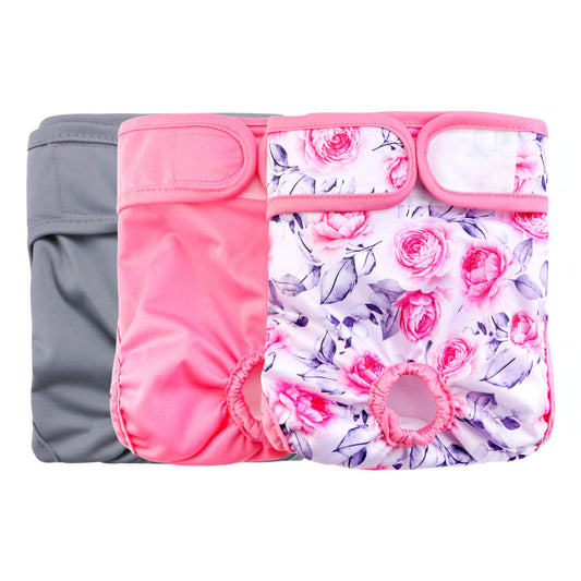 Rooster Farms Female Dog Diapers XSmall 3Pk - Washable Reusable Nappy Hook/Loop