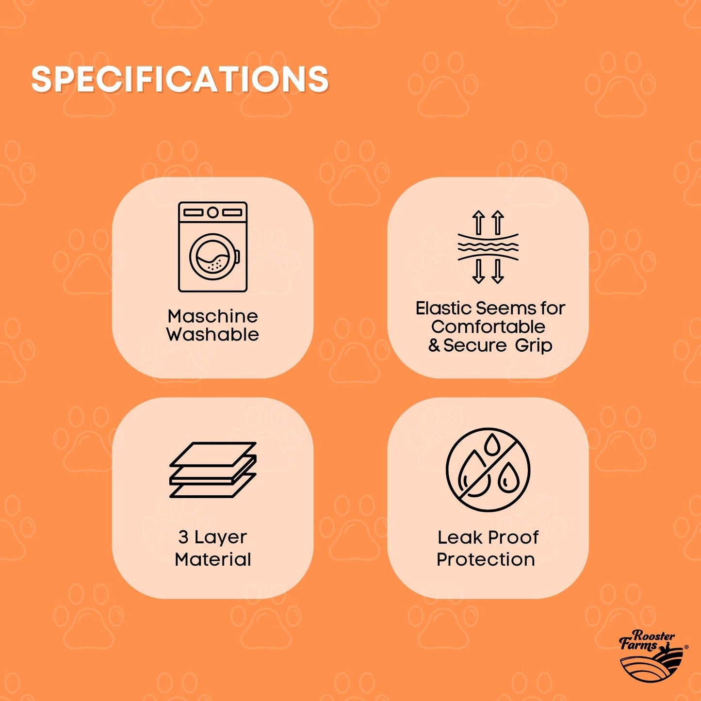 Rooster Farms Female Dog Diapers XSmall 3Pk - Washable Reusable Nappy Hook/Loop