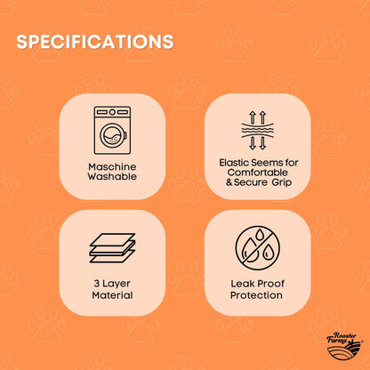 Rooster Farms Female Dog Diapers XSmall 3Pk - Washable Reusable Nappy Hook/Loop