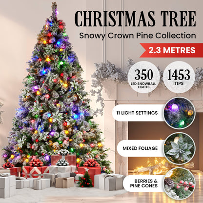 Swishmas Snowy Crown Pine 2.3m Multicolour Pre-Lit Christmas Tree with 1453 Tips